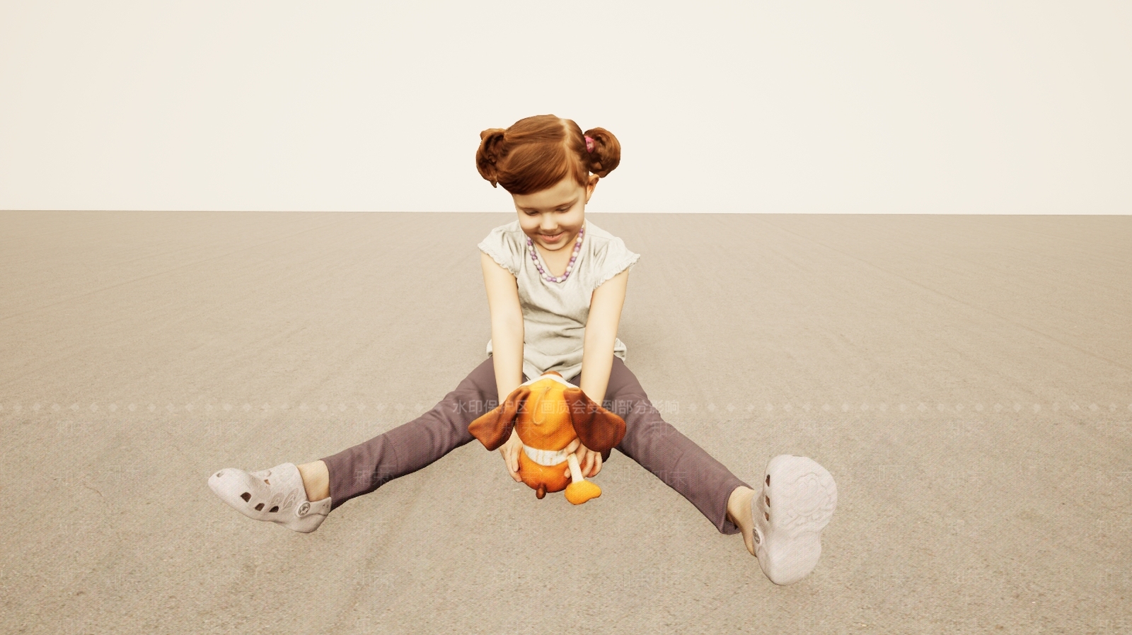 现代坐地板玩玩偶小女孩3D模型下载【ID:1195759069】