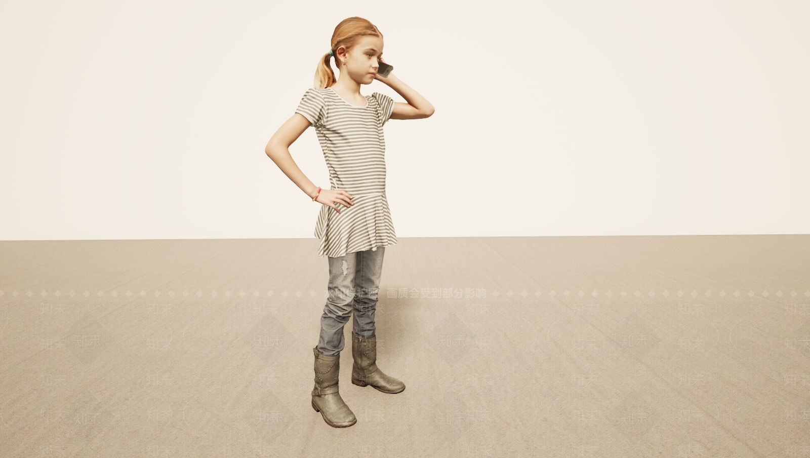 现代打电话马尾小女孩3D模型下载【ID:1195759575】