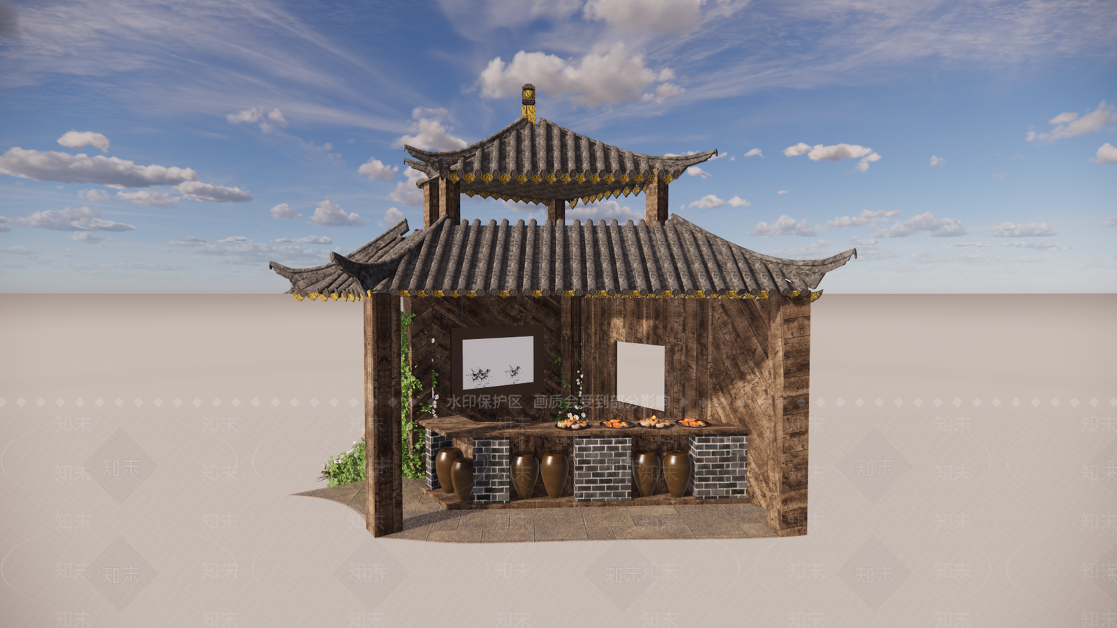 中式中古餐饮建筑SU模型下载【ID:1195762407】