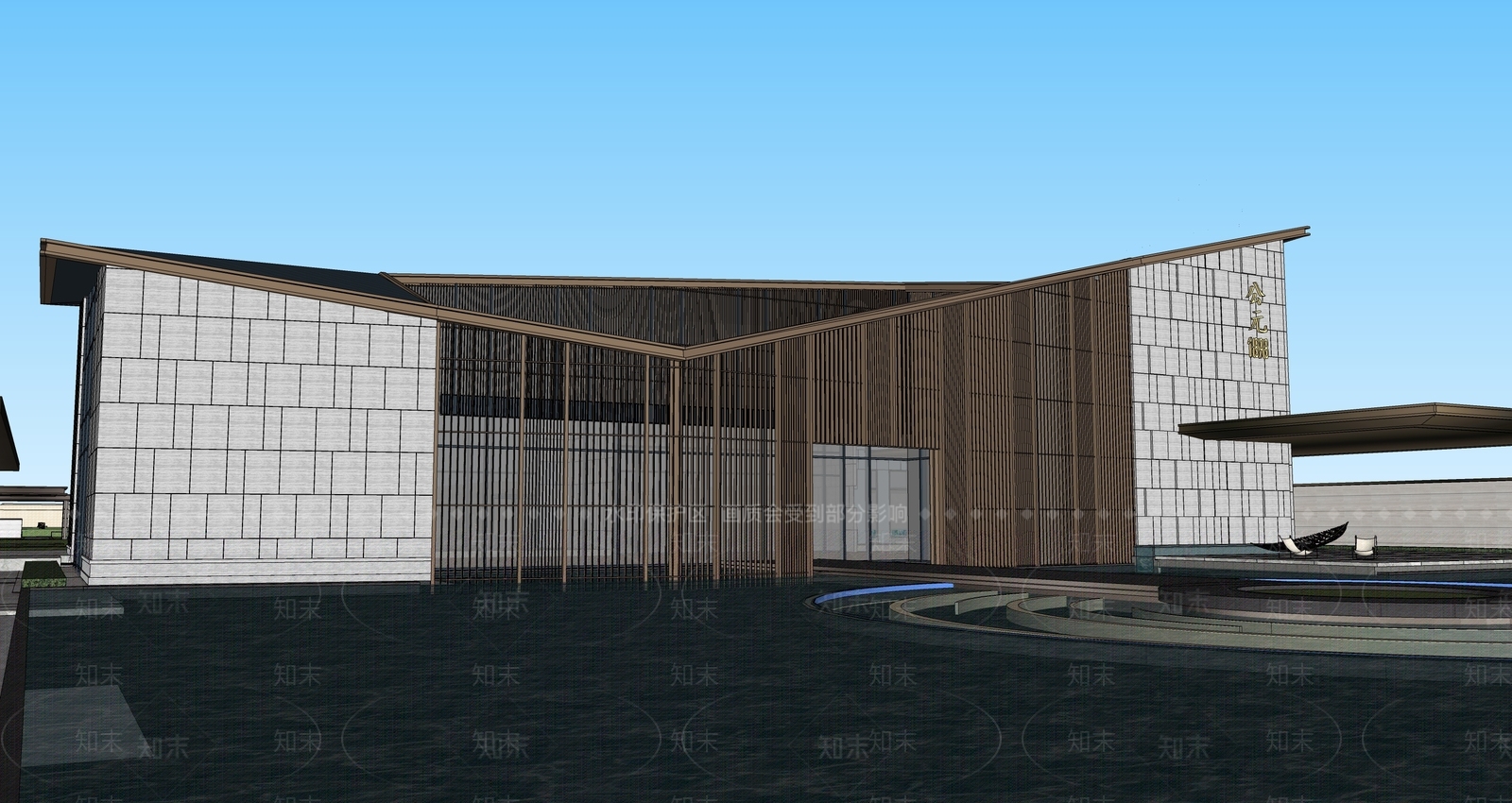 新中式展览馆建筑SU模型下载【ID:1195765874】