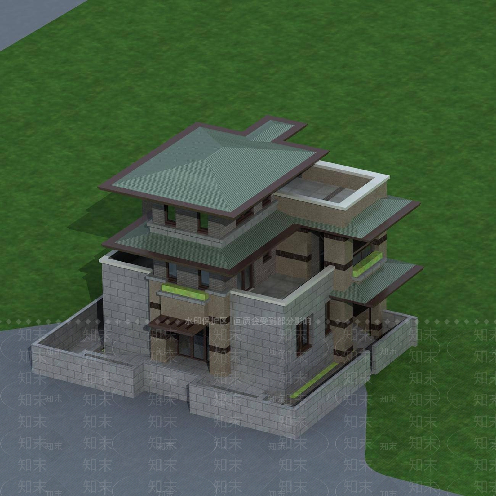 简欧别墅外观3D模型下载【ID:1195767485】