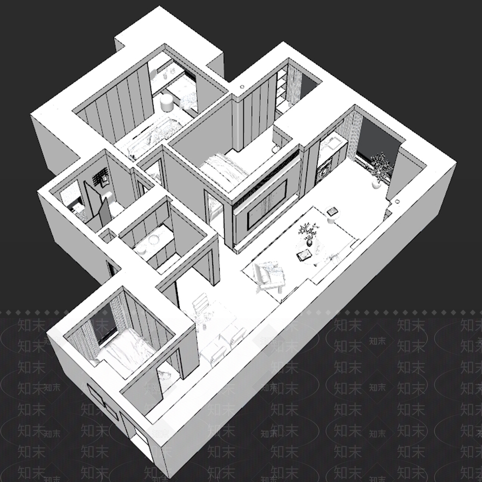 现代家装鸟瞰SU模型下载【ID:1195768410】