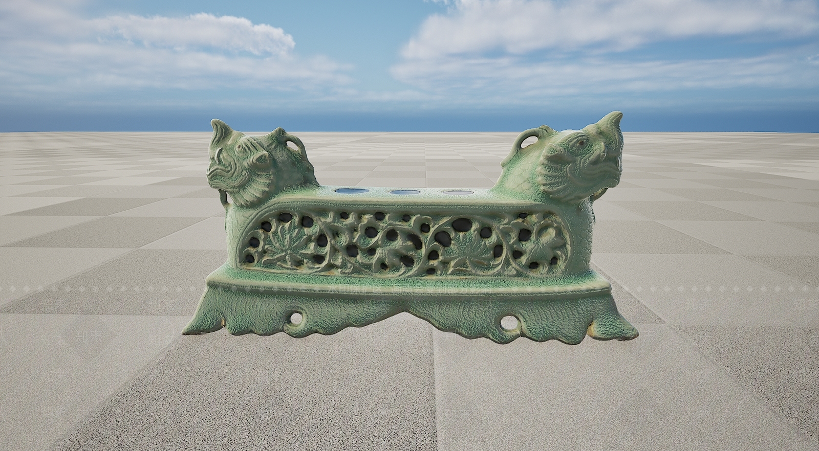 现代汝窑天青釉镂空龙头笔架3D模型下载【ID:1195770959】