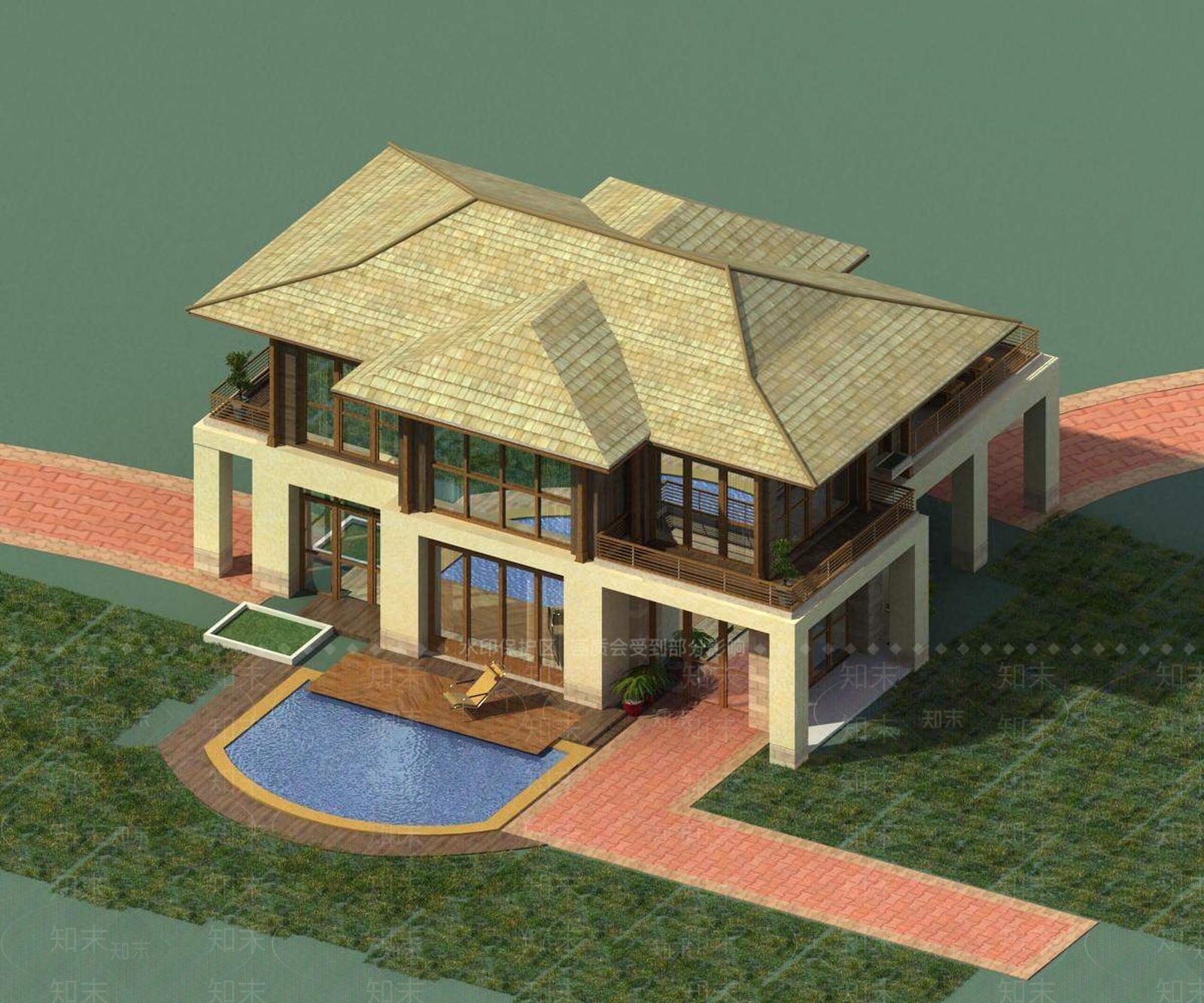 现代别墅外观3D模型下载【ID:1195772313】