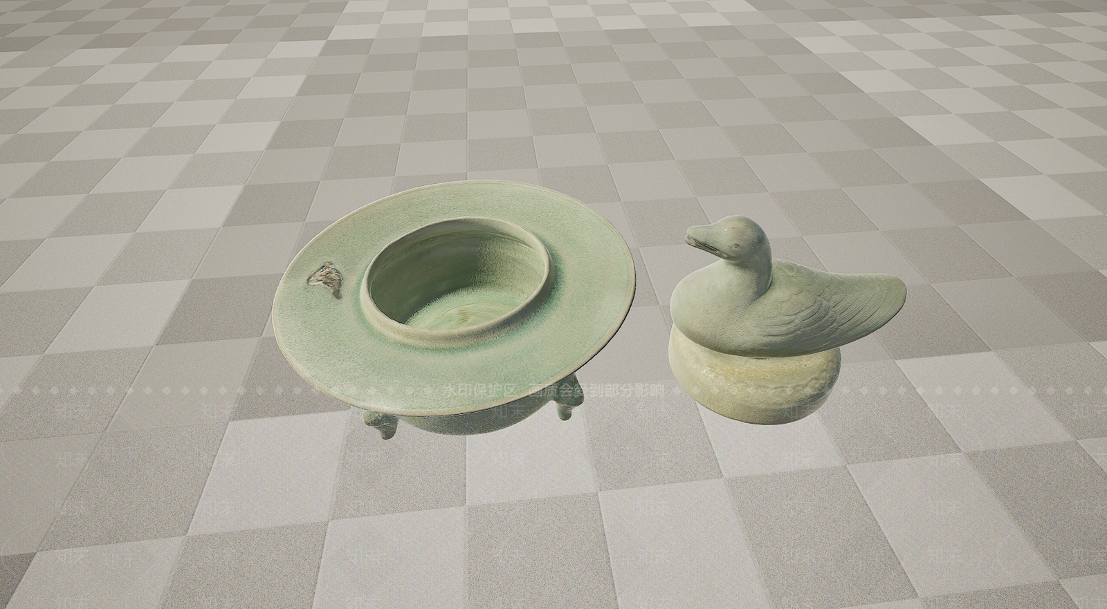 现代文物雕塑青釉熏炉3D模型下载【ID:1195772522】