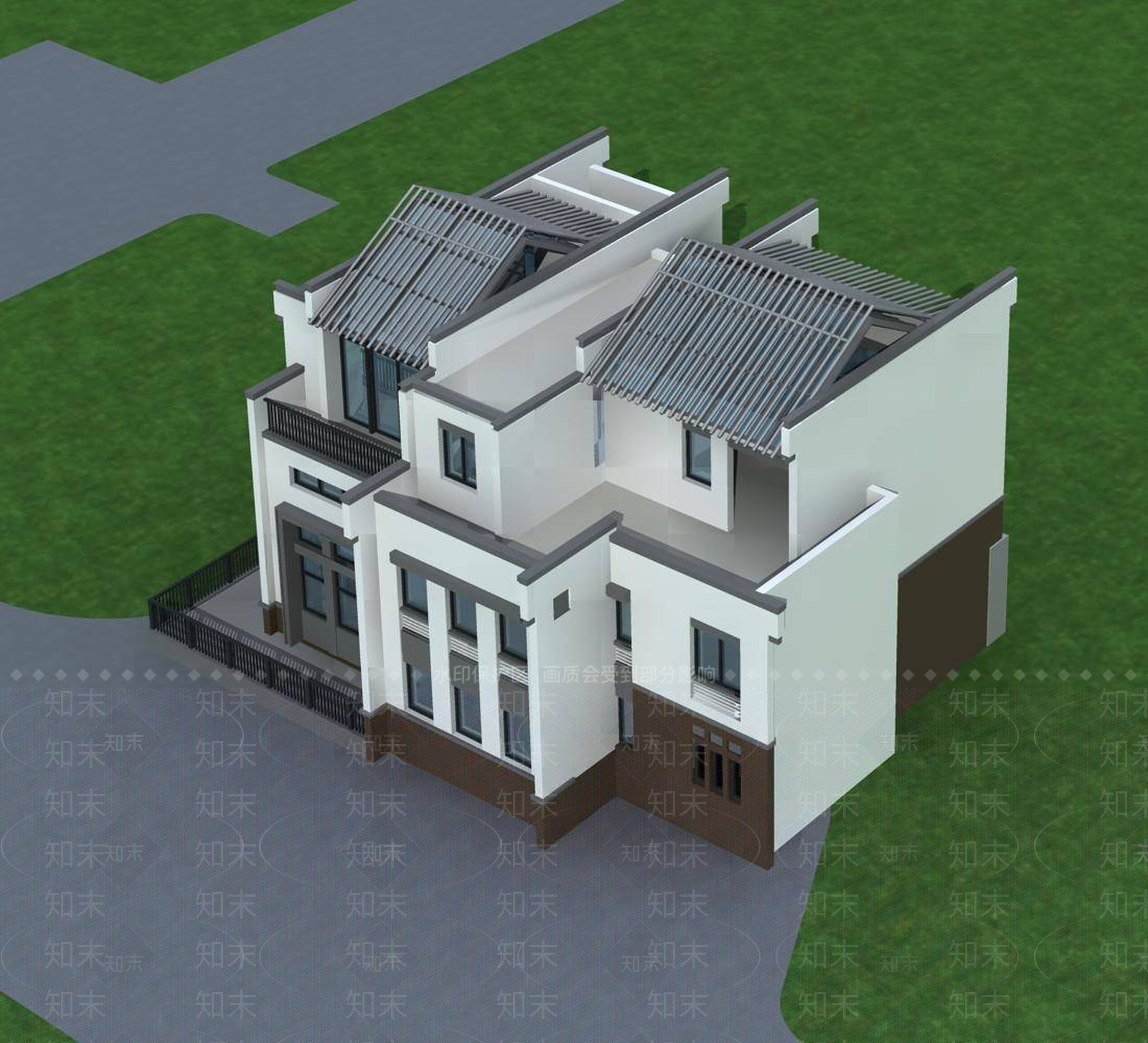 中式别墅外观3D模型下载【ID:1195772735】