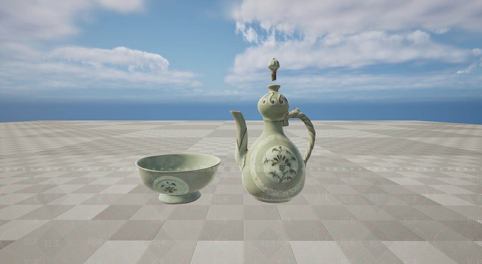 现代文物瓷器酒壶酒杯组合3D模型下载【ID:1195772810】