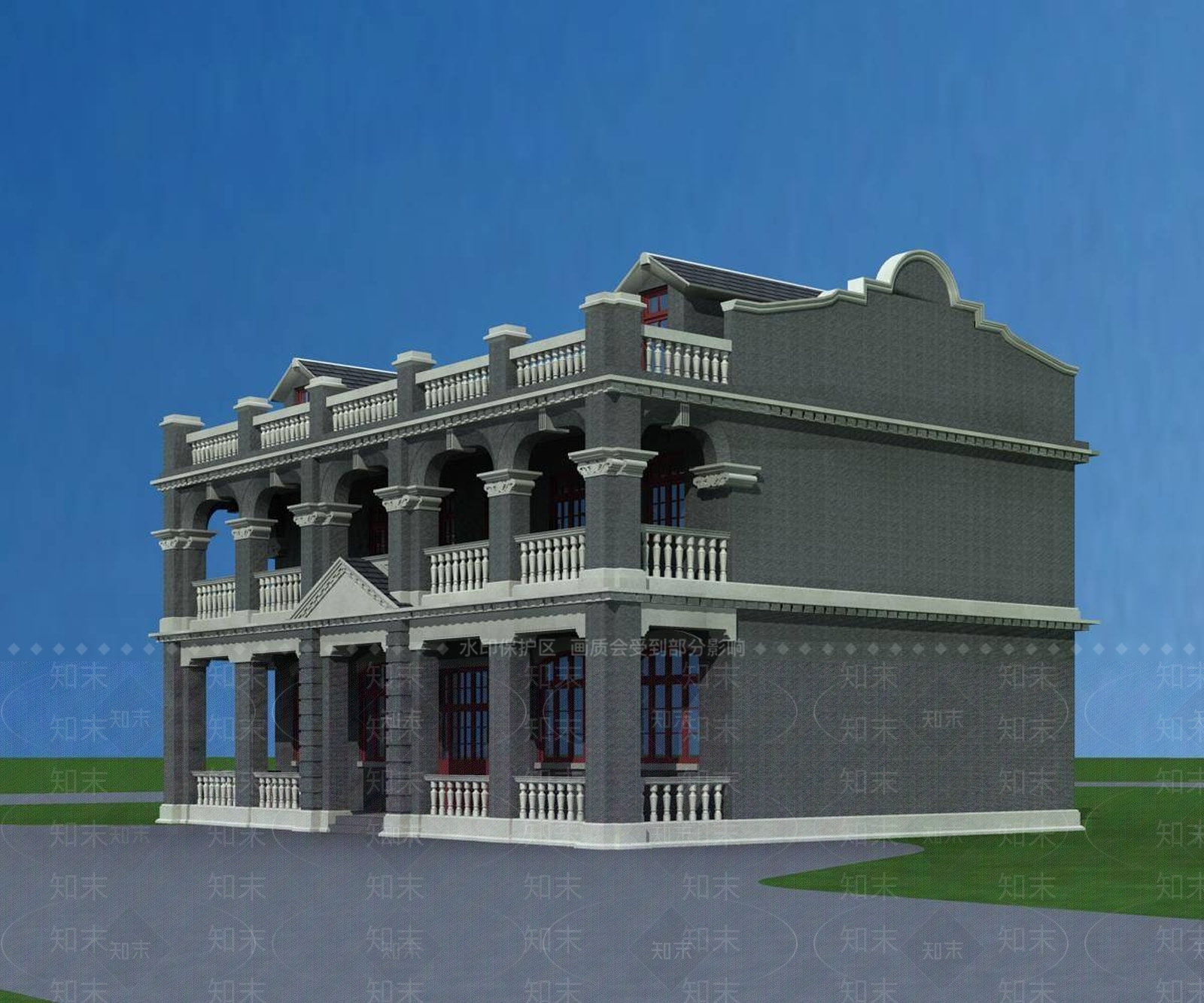 新中式商业街3D模型下载【ID:1195775667】