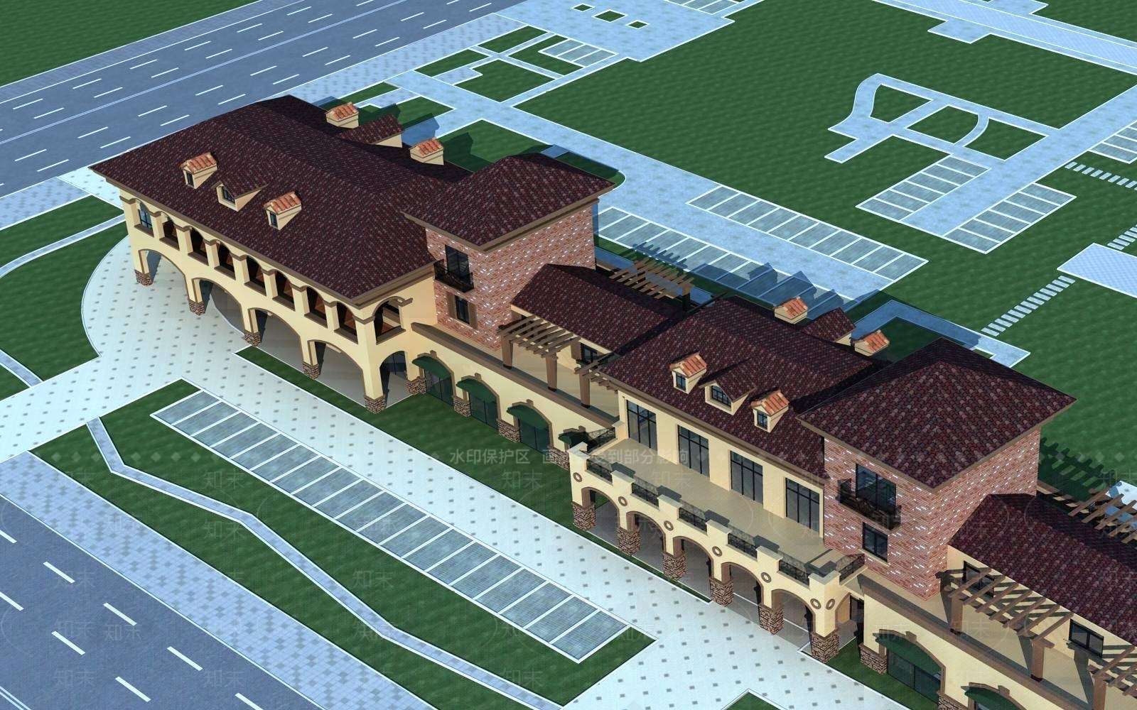 欧式商业街3D模型下载【ID:1195775747】