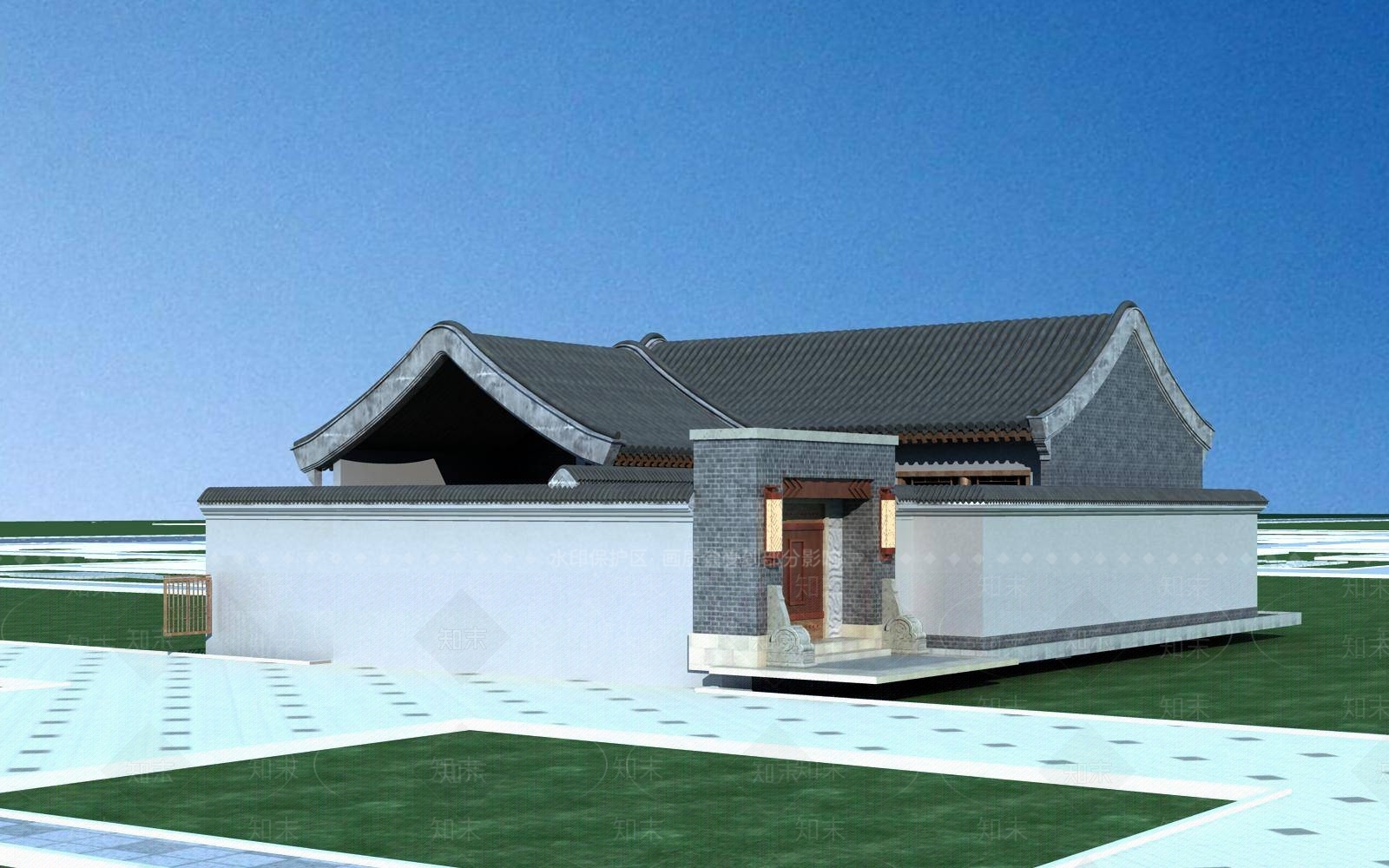 中式别墅外观3D模型下载【ID:1195776719】