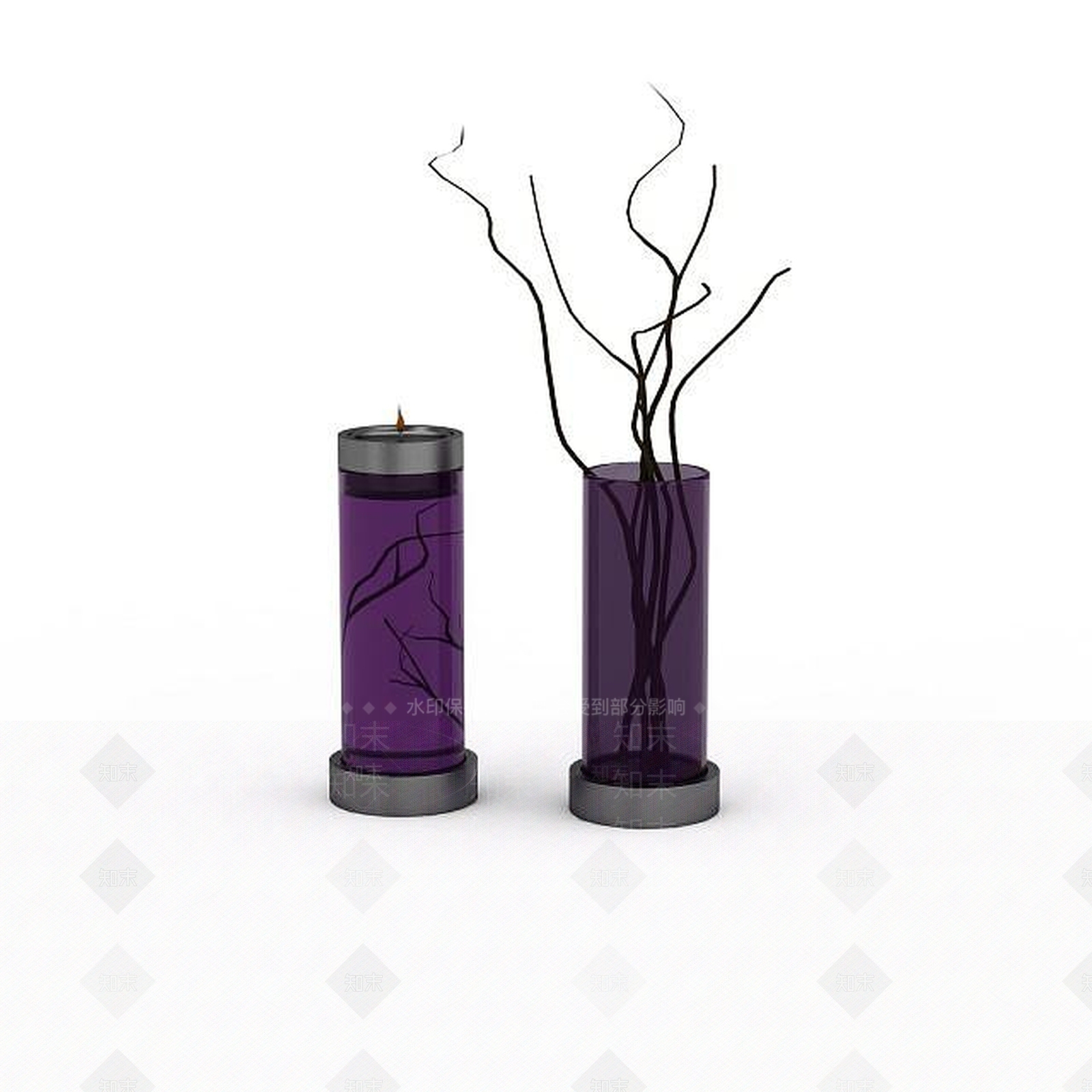 现代紫色玻璃瓶陈设品3D模型下载【ID:1195776868】