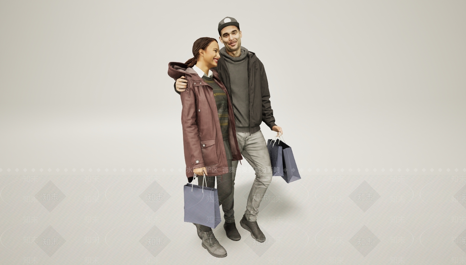 现代情侣逛街人物3D模型下载【ID:1195778089】