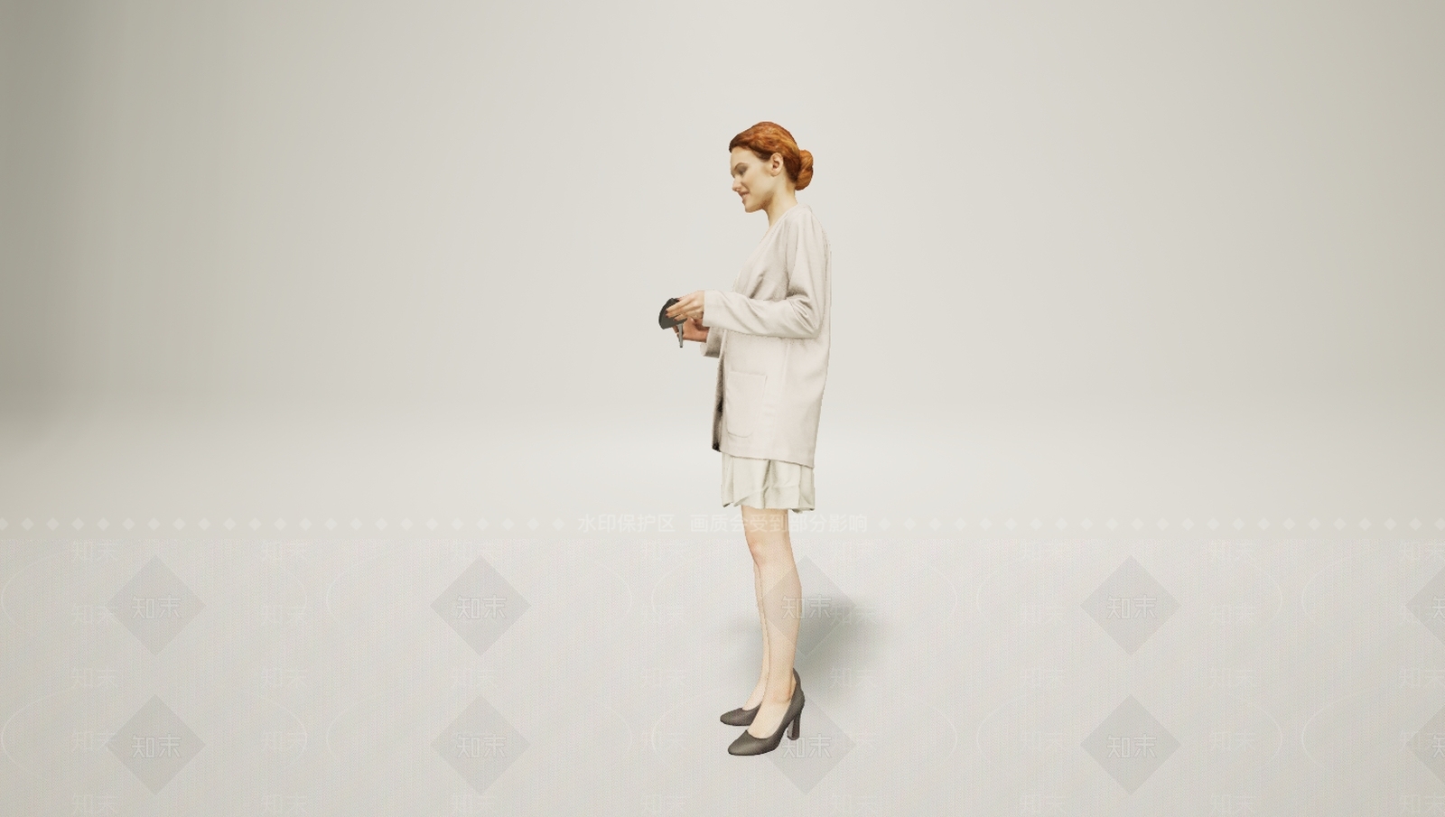 现代看鞋的女人3D模型下载【ID:1195778397】