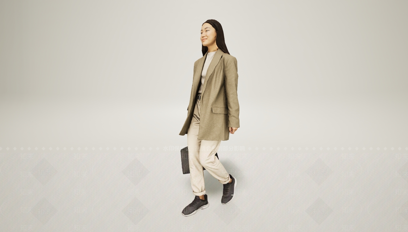 现代披发西装提手提包女人3D模型下载【ID:1195778710】