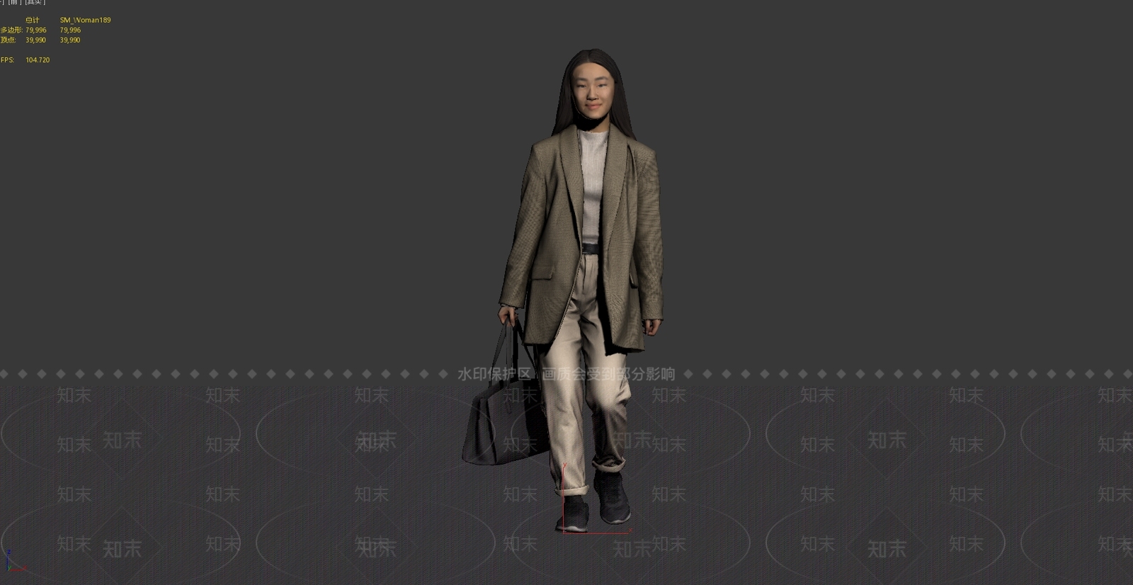 现代披发西装提手提包女人3D模型下载【ID:1195778710】