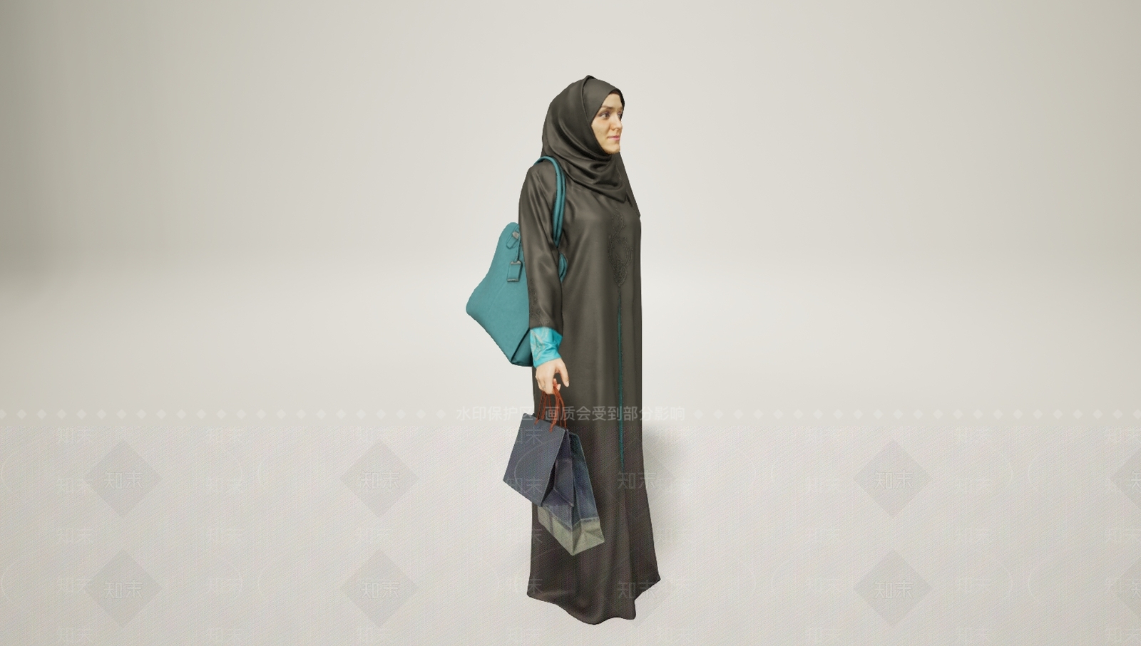 现代包头纱提购物袋的女人3D模型下载【ID:1195780640】