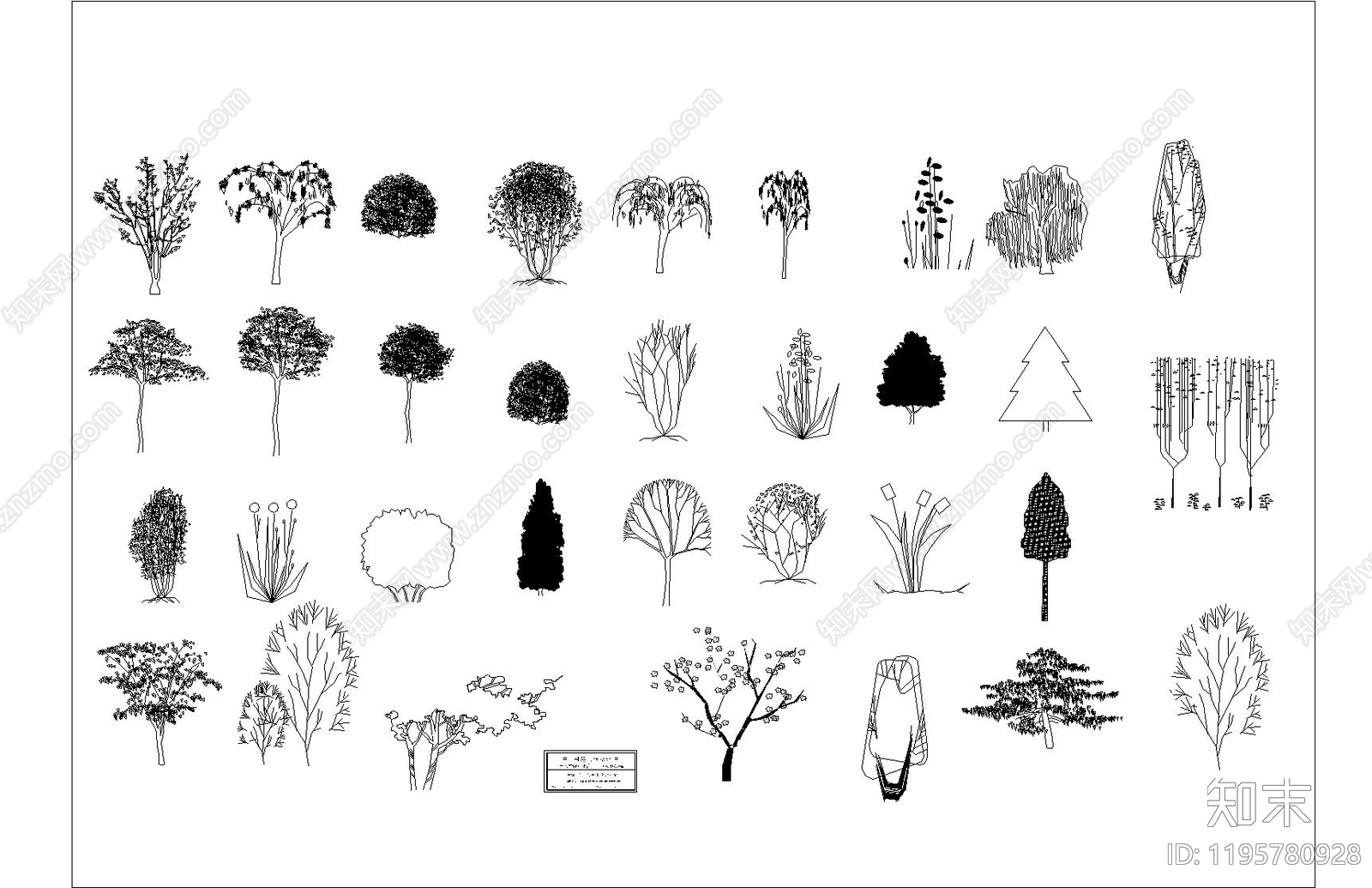 现代综合植物图库cad施工图下载【ID:1195780928】