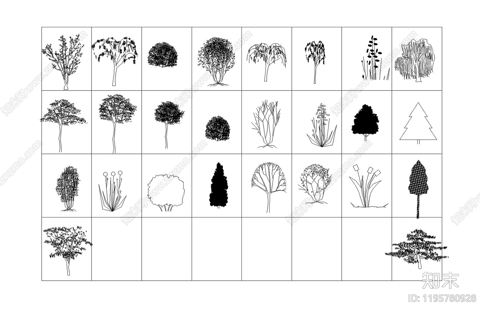 现代综合植物图库施工图下载【ID:1195780928】