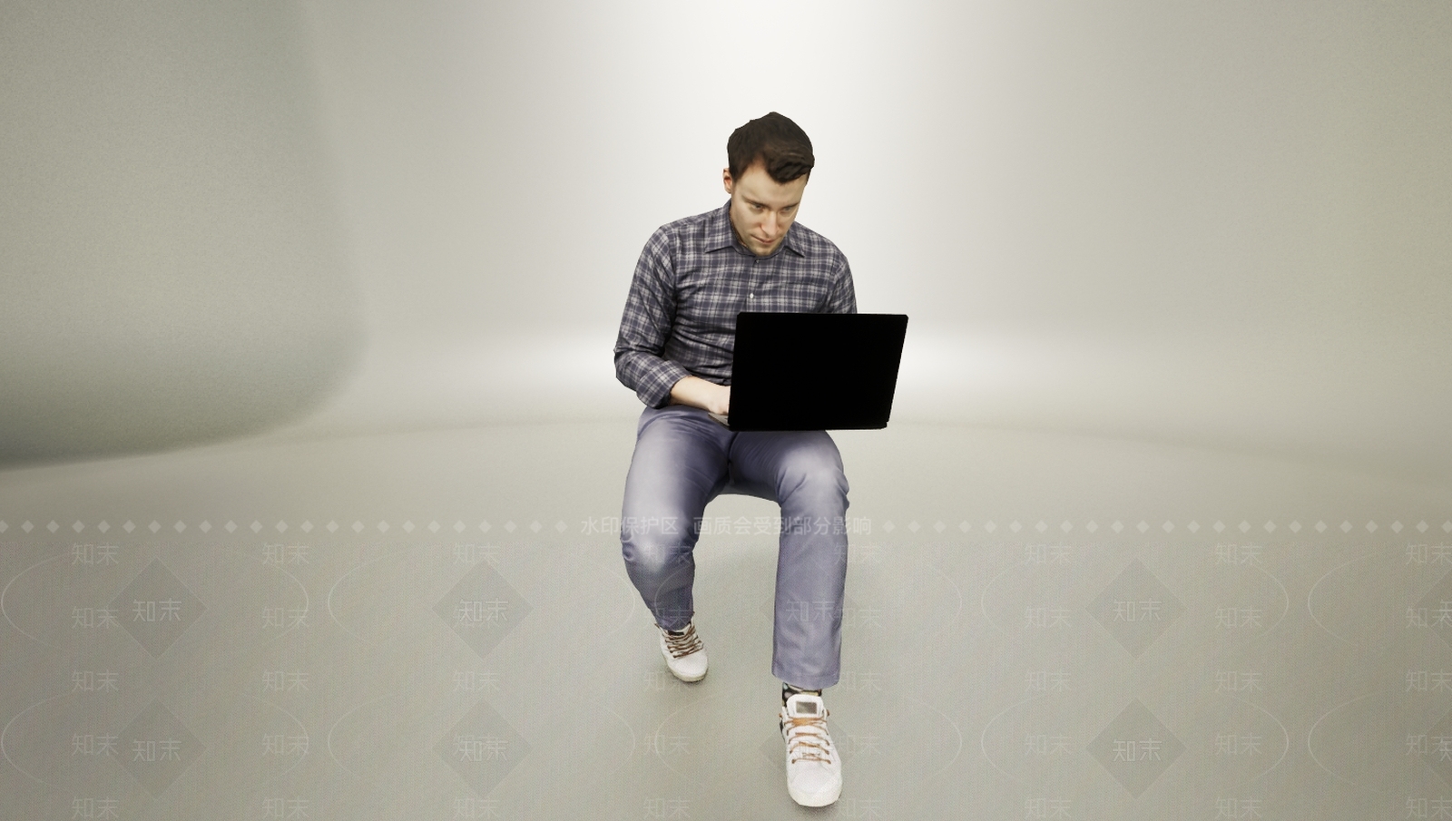 现代坐姿格子衬衫工作男人3D模型下载【ID:1195782001】