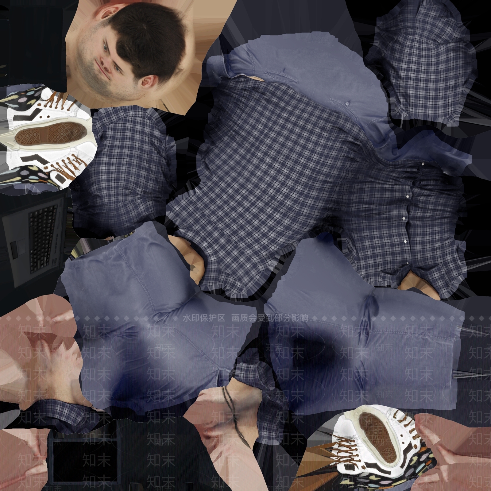 现代坐姿格子衬衫工作男人3D模型下载【ID:1195782001】