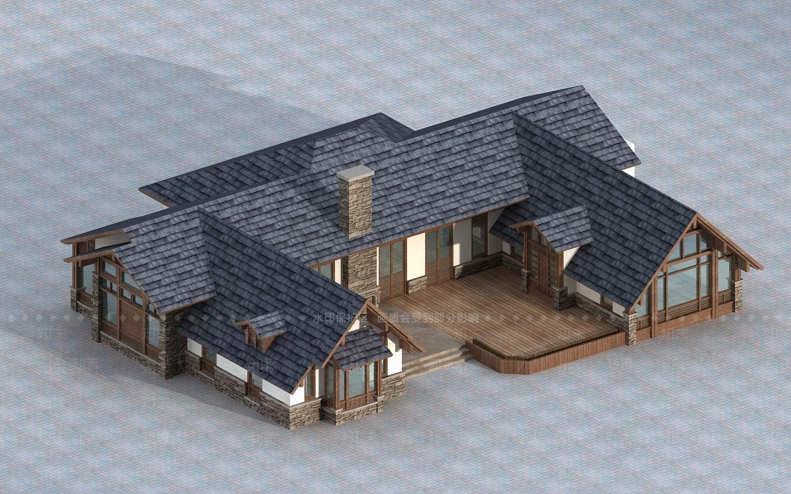 新中式别墅外观3D模型下载【ID:1195782875】