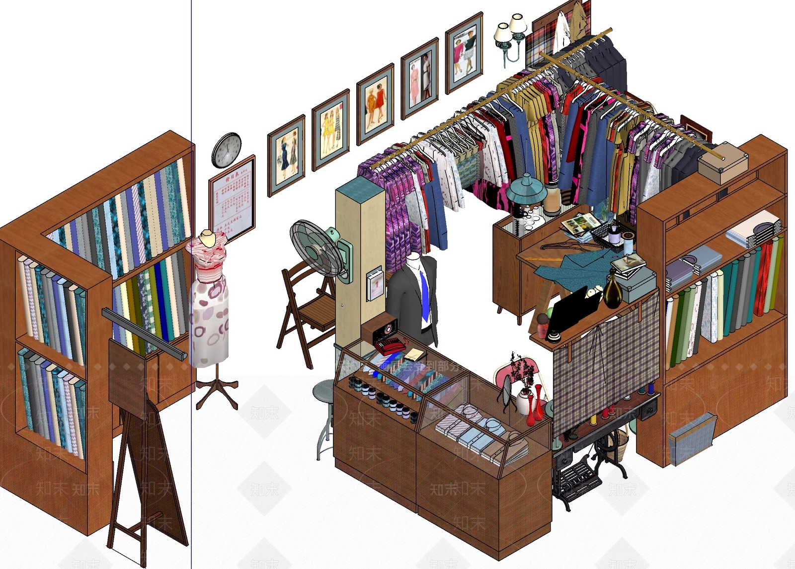 现代复古服装店SU模型下载【ID:1195783102】