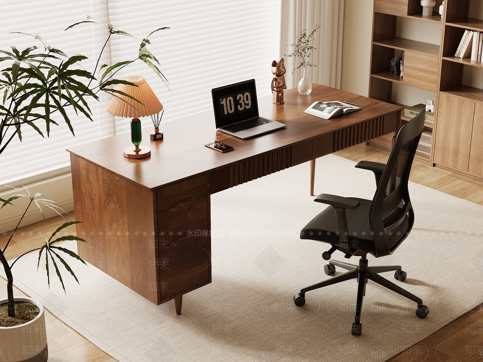 复古中古书桌椅3D模型下载【ID:1195795525】