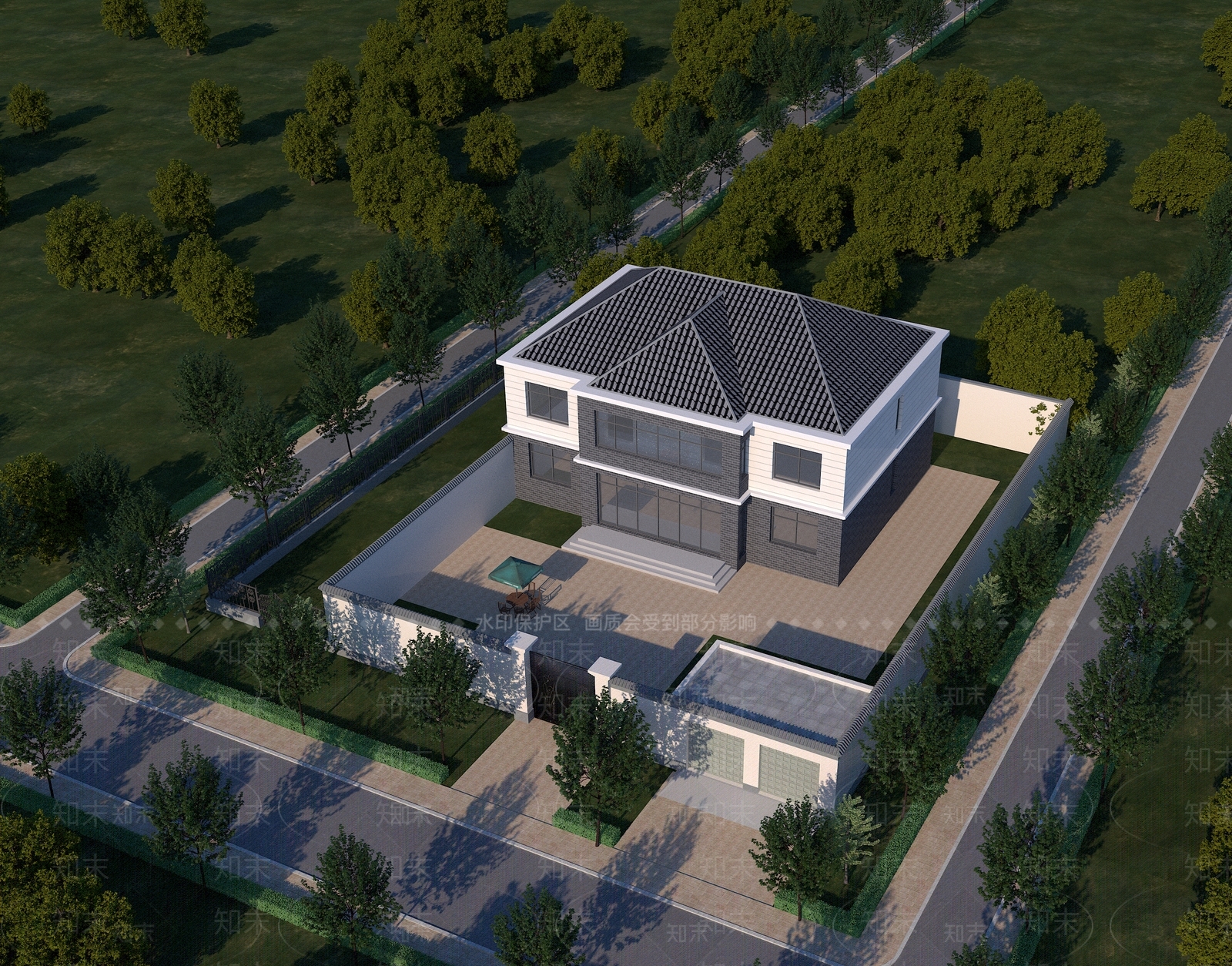 现代新中式别墅外观3D模型下载【ID:1195807059】