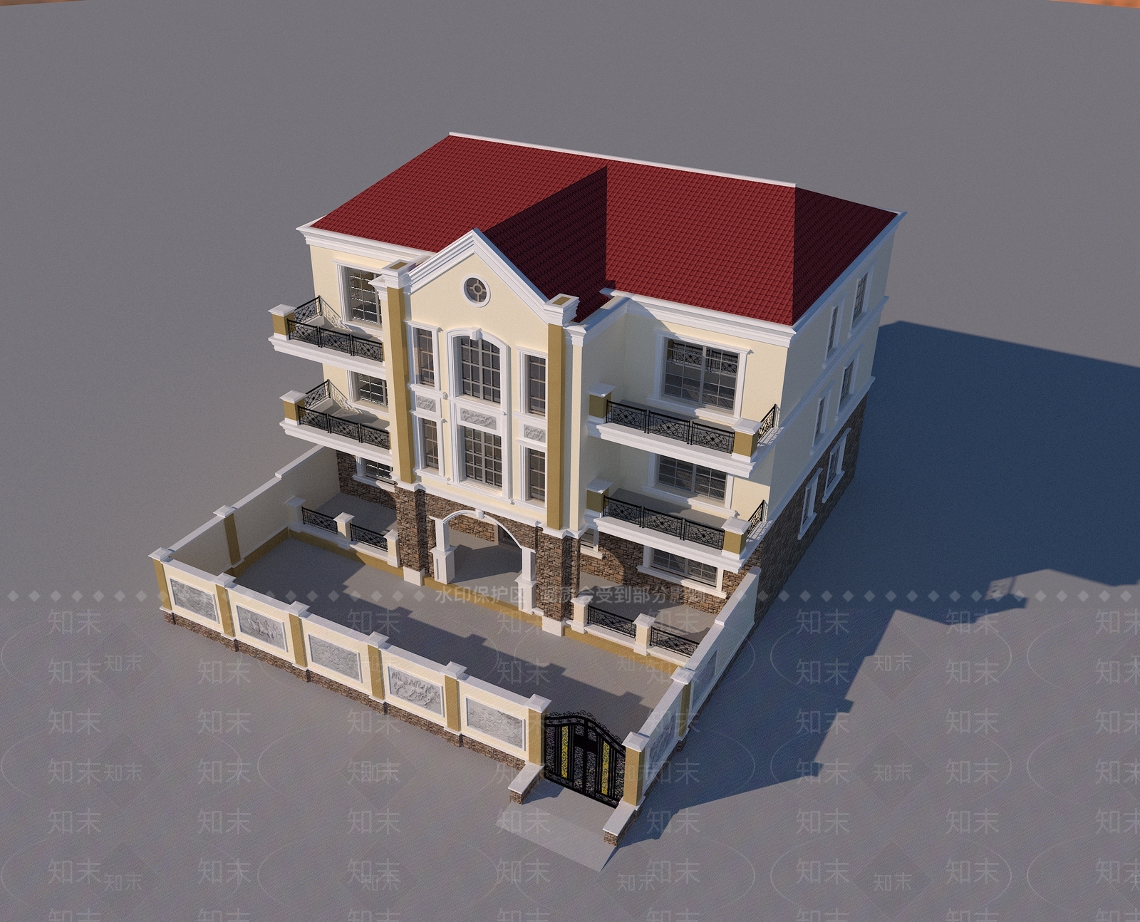 现代奶油别墅外观3D模型下载【ID:1195807241】