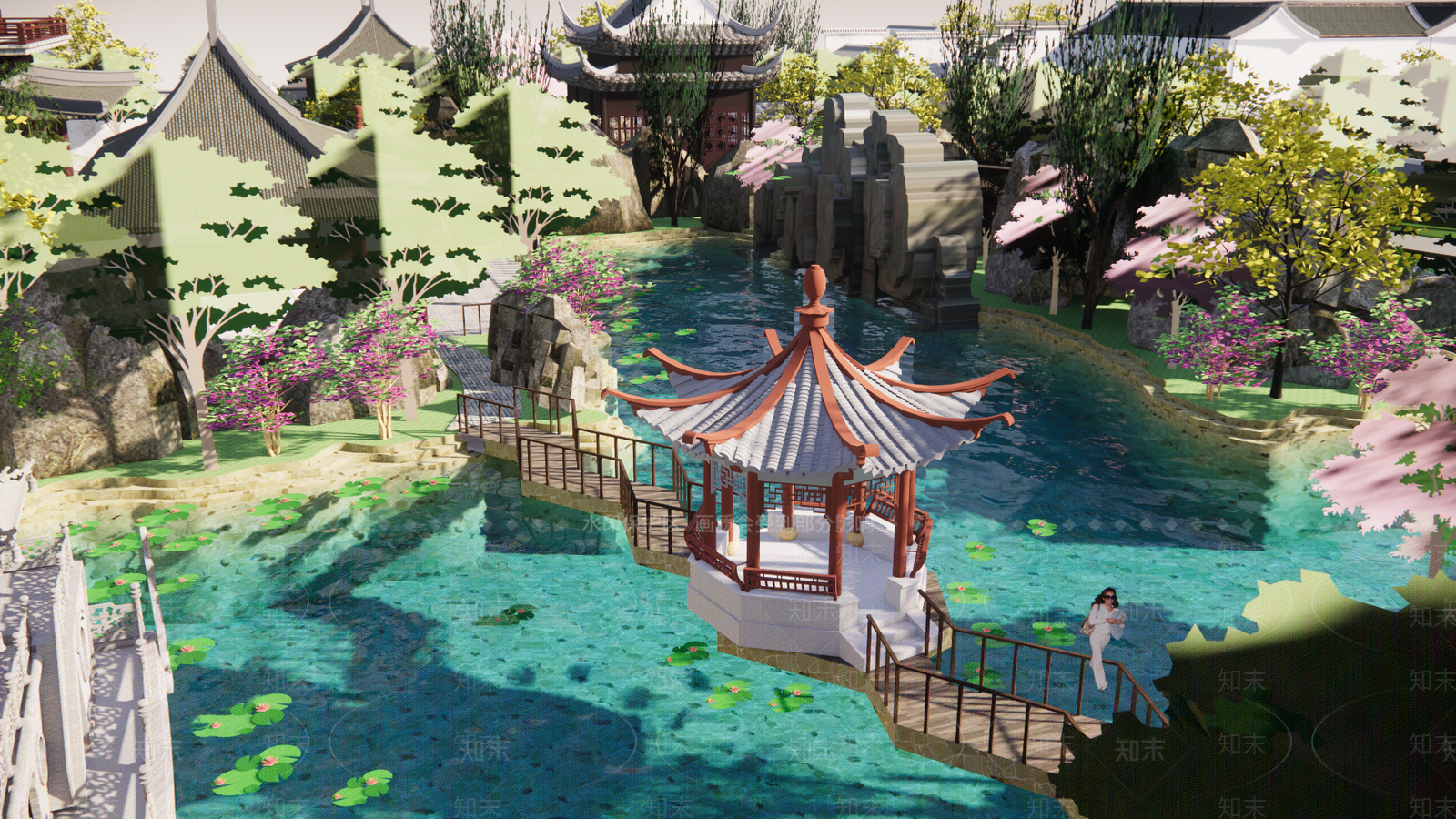 中式景观公园SU模型下载【ID:1195808240】