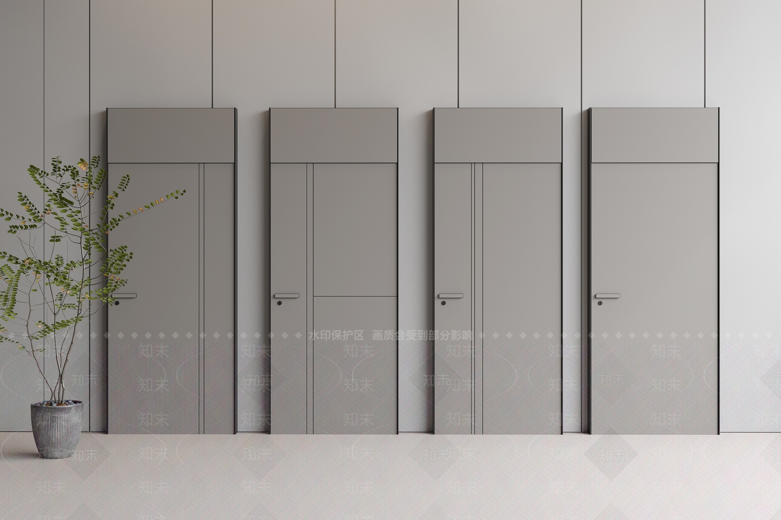极简侘寂单开门3D模型下载【ID:1195811421】