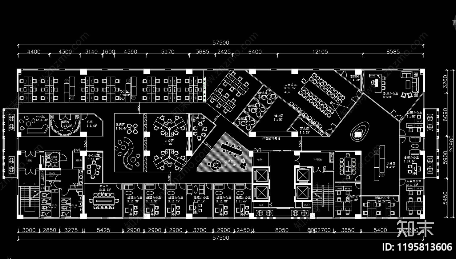 现代开放办公室cad施工图下载【ID:1195813606】
