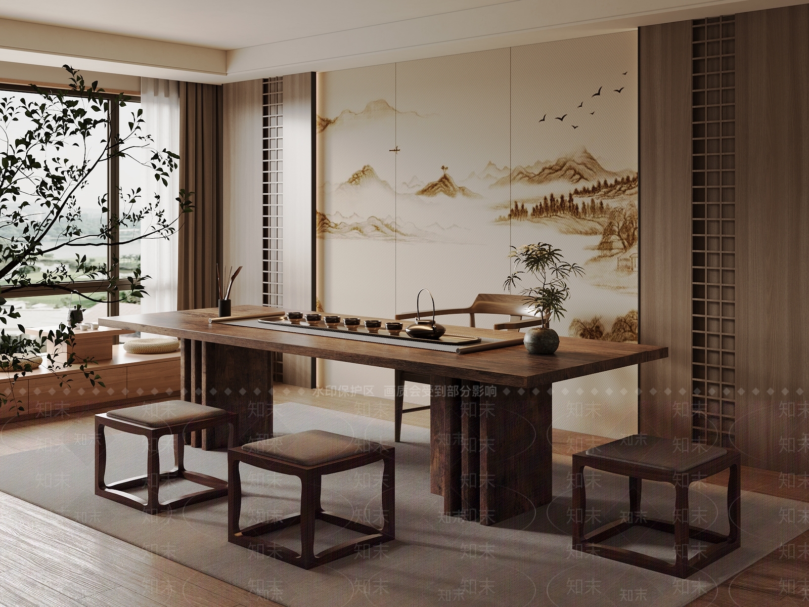新中式中式茶桌椅SU模型下载【ID:1195818797】