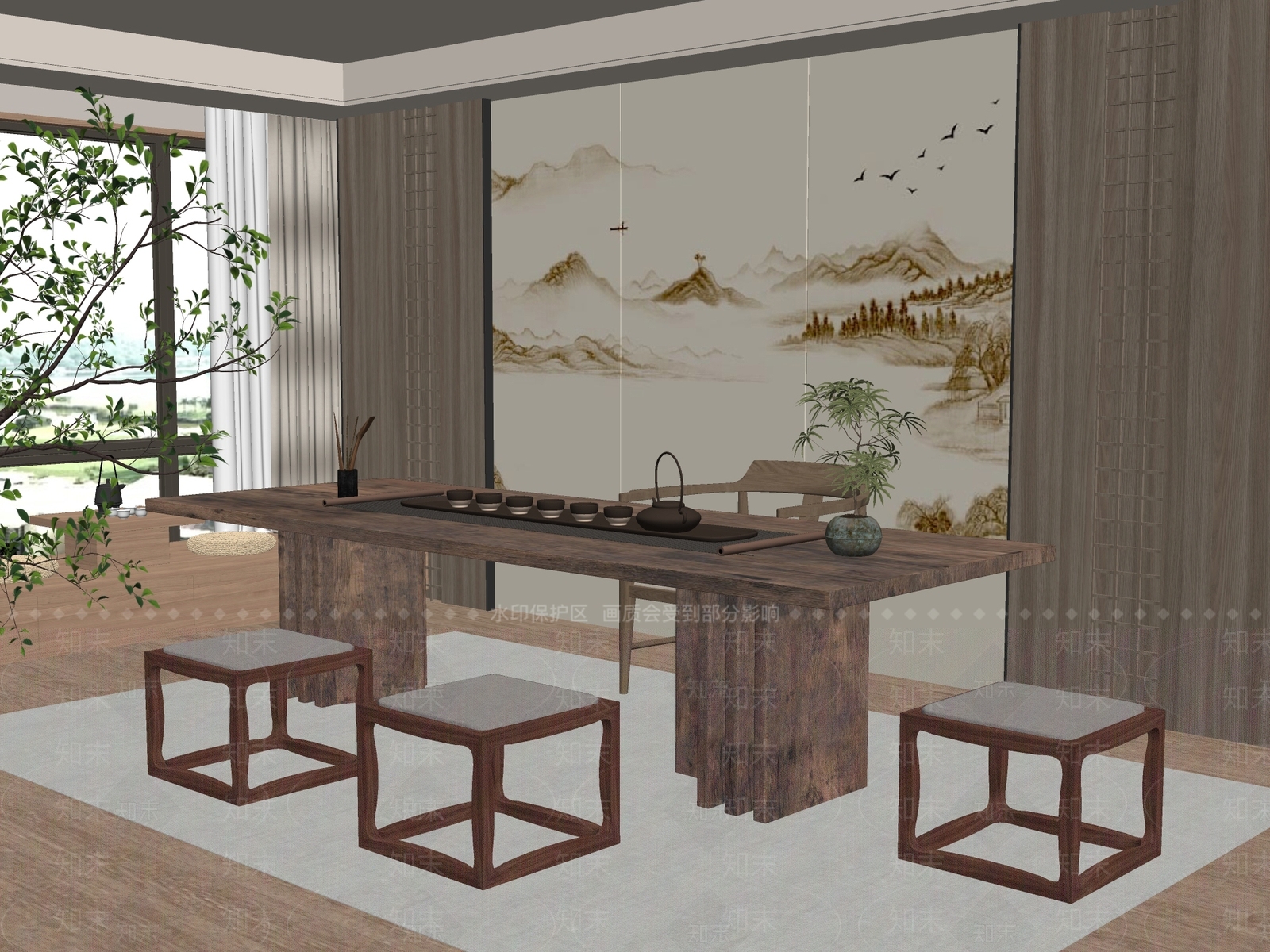 新中式中式茶桌椅SU模型下载【ID:1195818797】