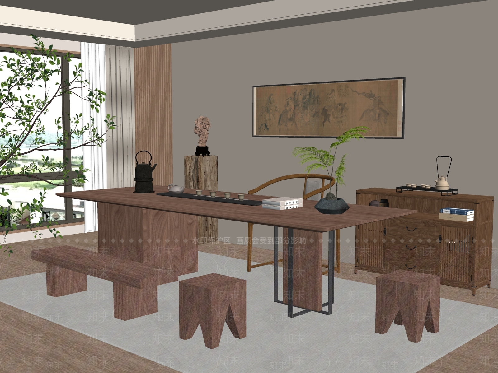 新中式中式茶桌椅SU模型下载【ID:1195819876】
