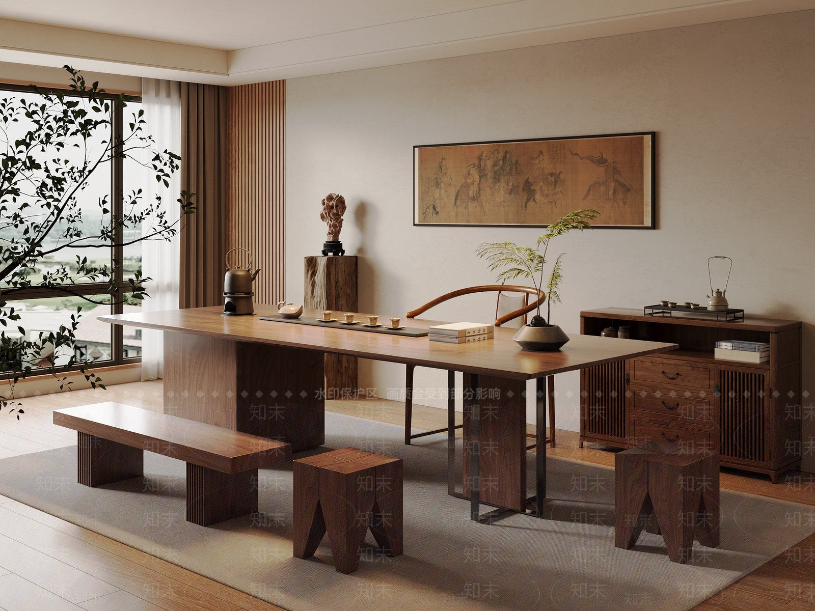 新中式中式茶桌椅SU模型下载【ID:1195819876】