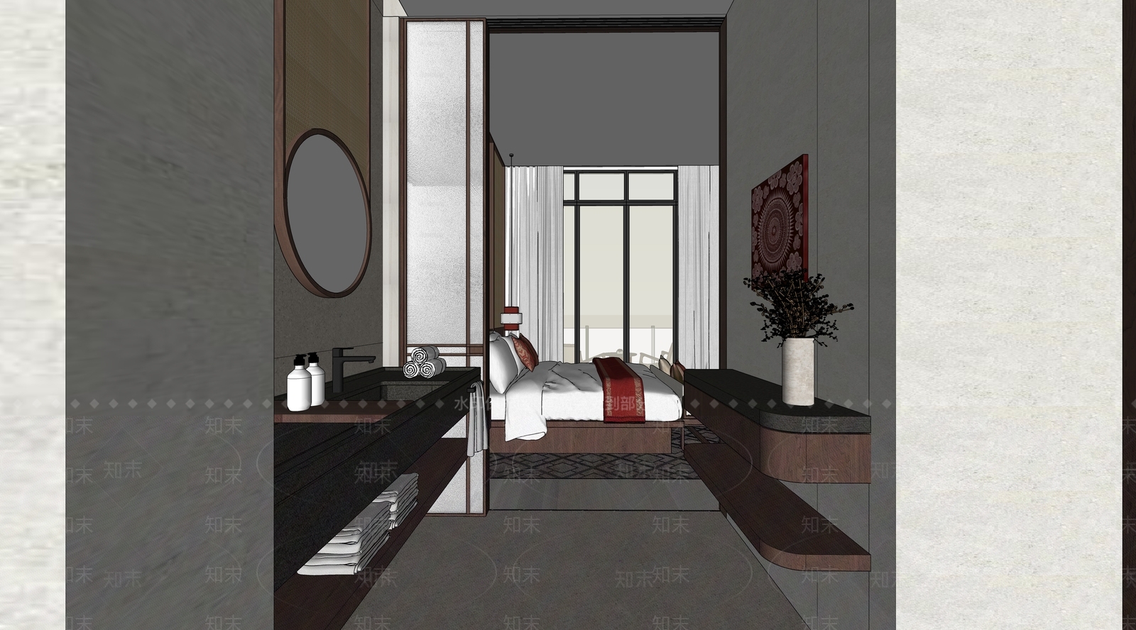 新中式酒店客房SU模型下载【ID:1195828374】