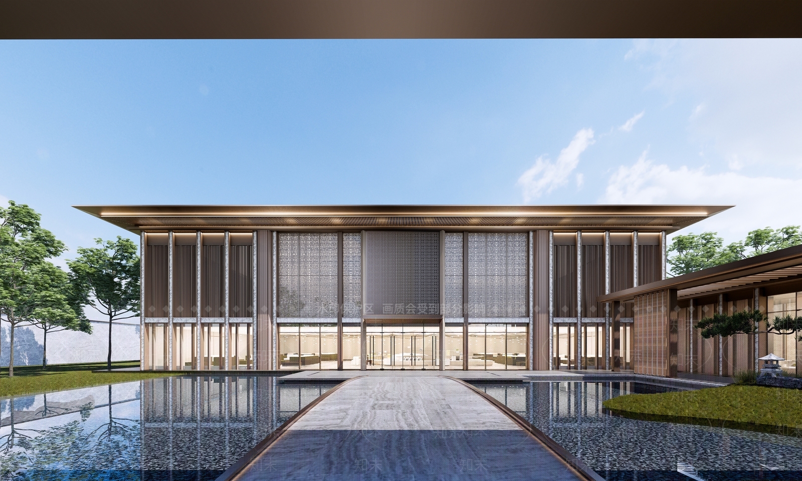 新中式中式售楼处建筑SU模型下载【ID:1195835068】