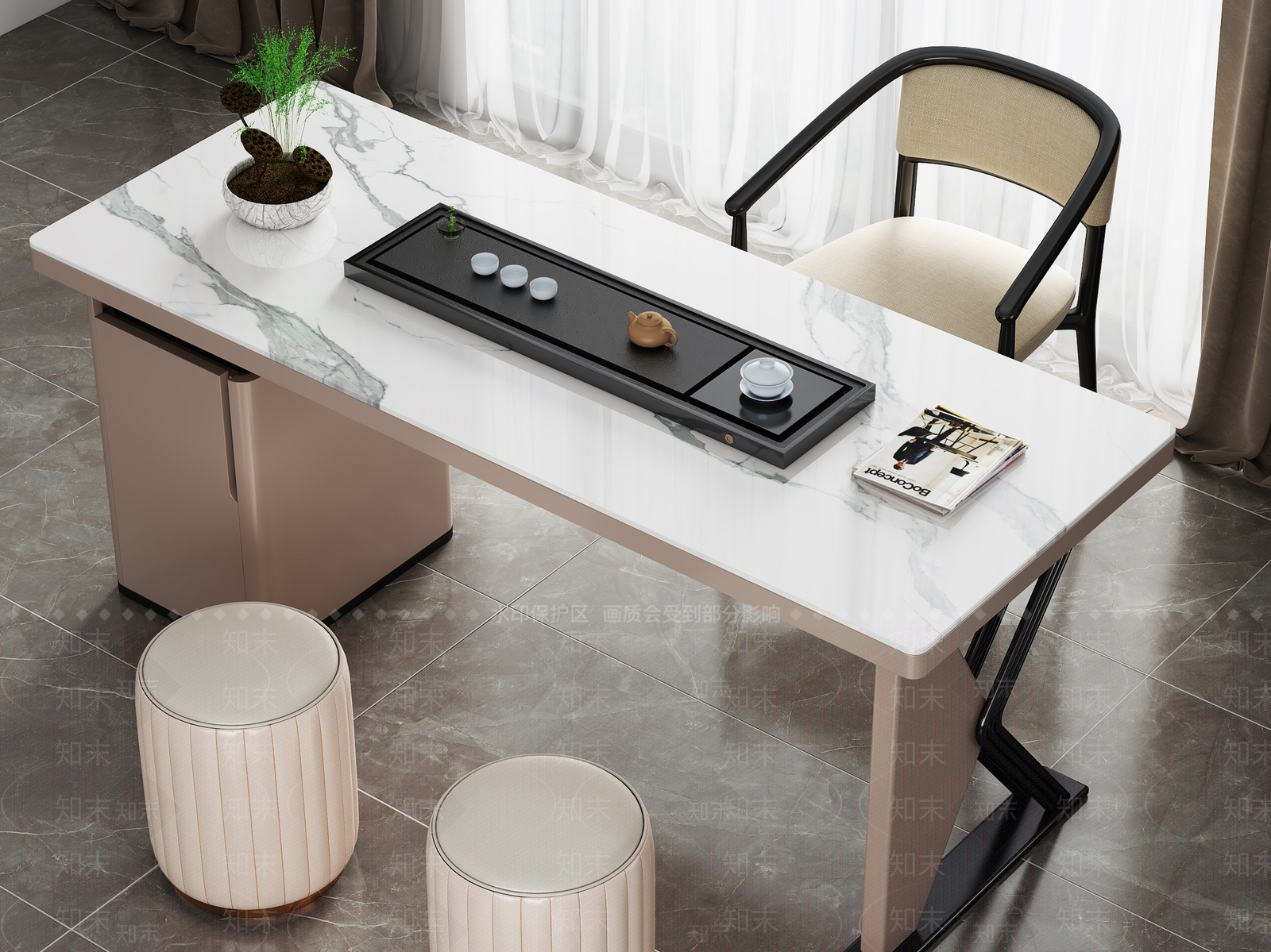 现代轻奢茶桌椅3D模型下载【ID:1195839272】