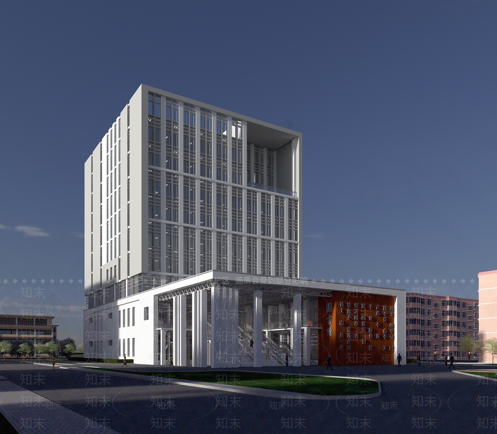 现代图书馆外观3D模型下载【ID:1195843737】