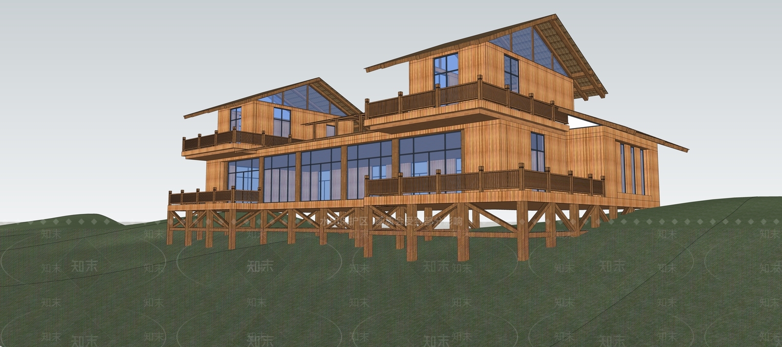 现代民宿建筑SU模型下载【ID:1195845464】