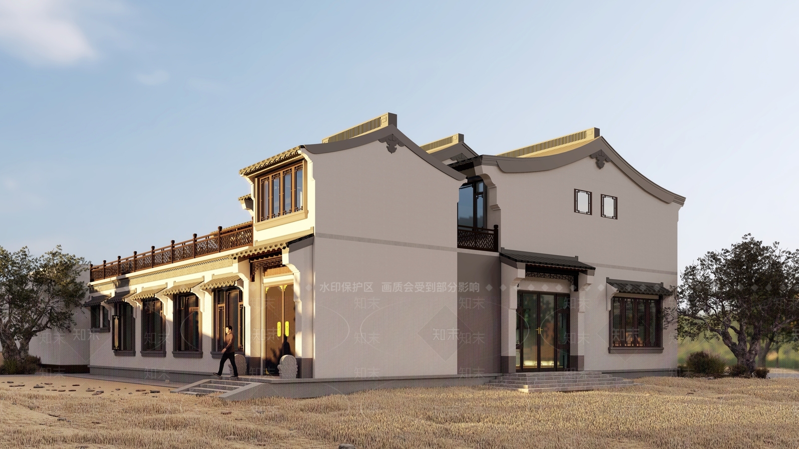 中式复古别墅SU模型下载【ID:1195848461】