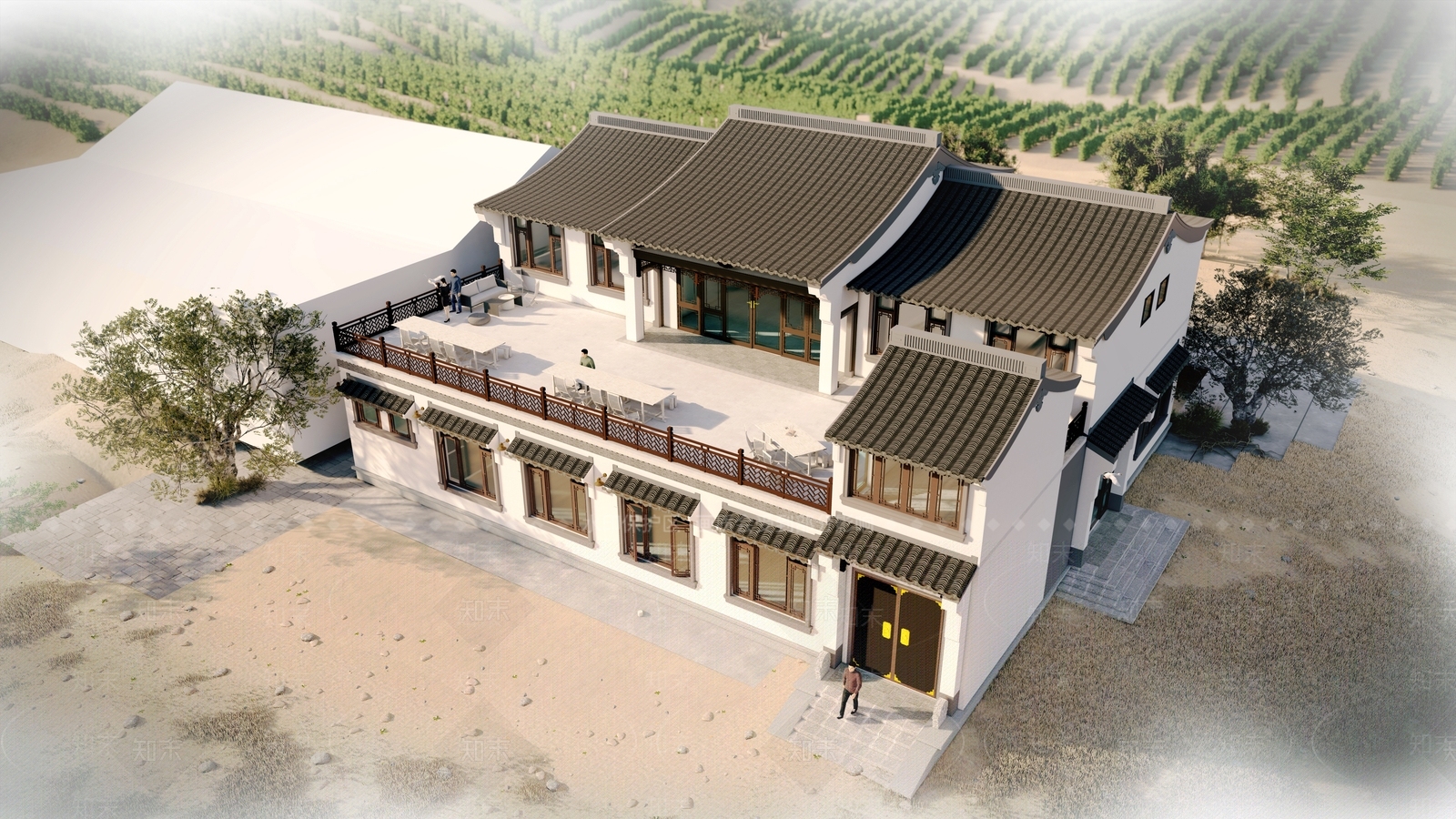 中式复古别墅SU模型下载【ID:1195848461】