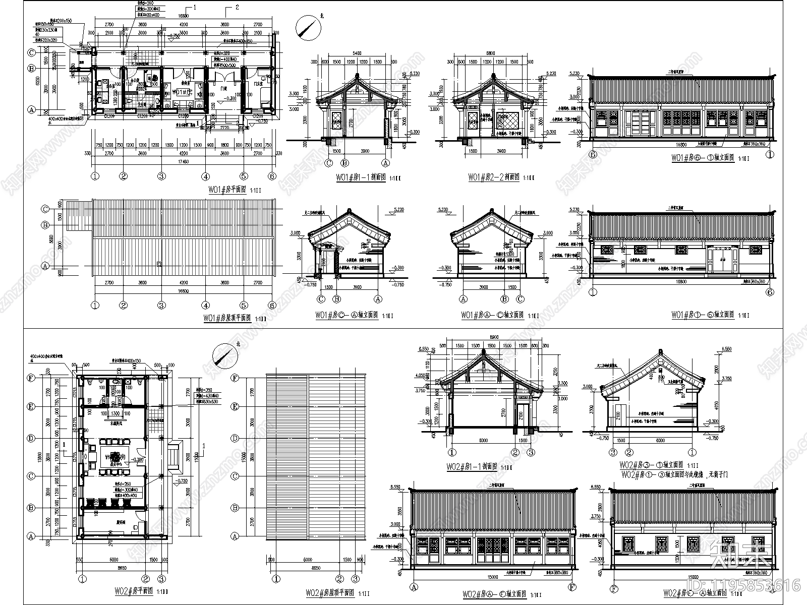 仿古建筑cad施工图下载【ID:1195853616】