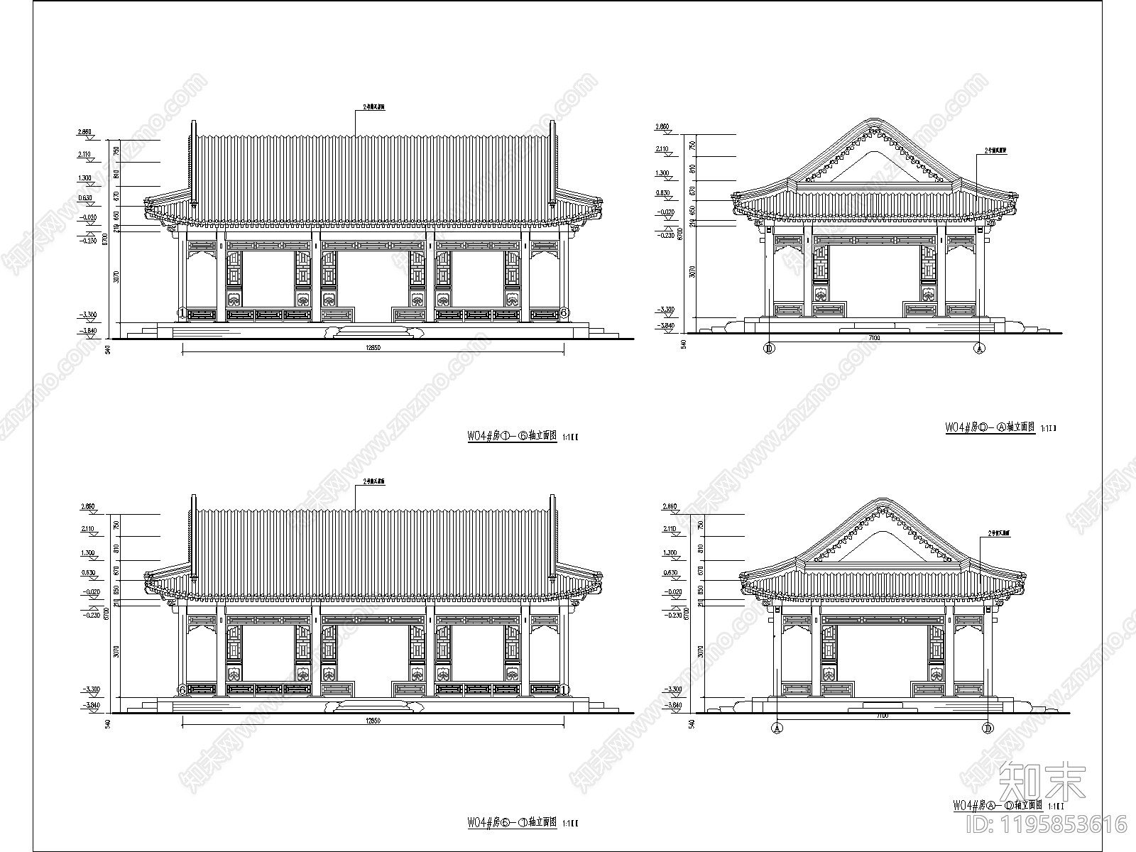 仿古建筑cad施工图下载【ID:1195853616】