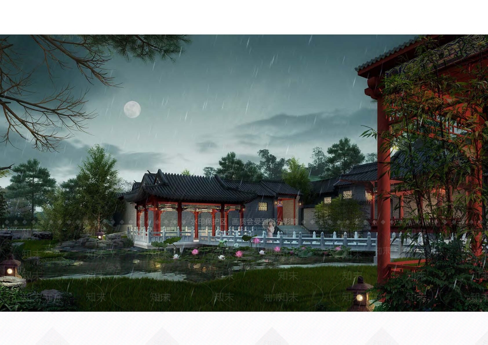 中式滨水景观SU模型下载【ID:1195855653】