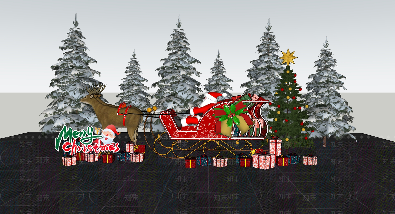 现代美式圣诞树SU模型下载【ID:1195855400】