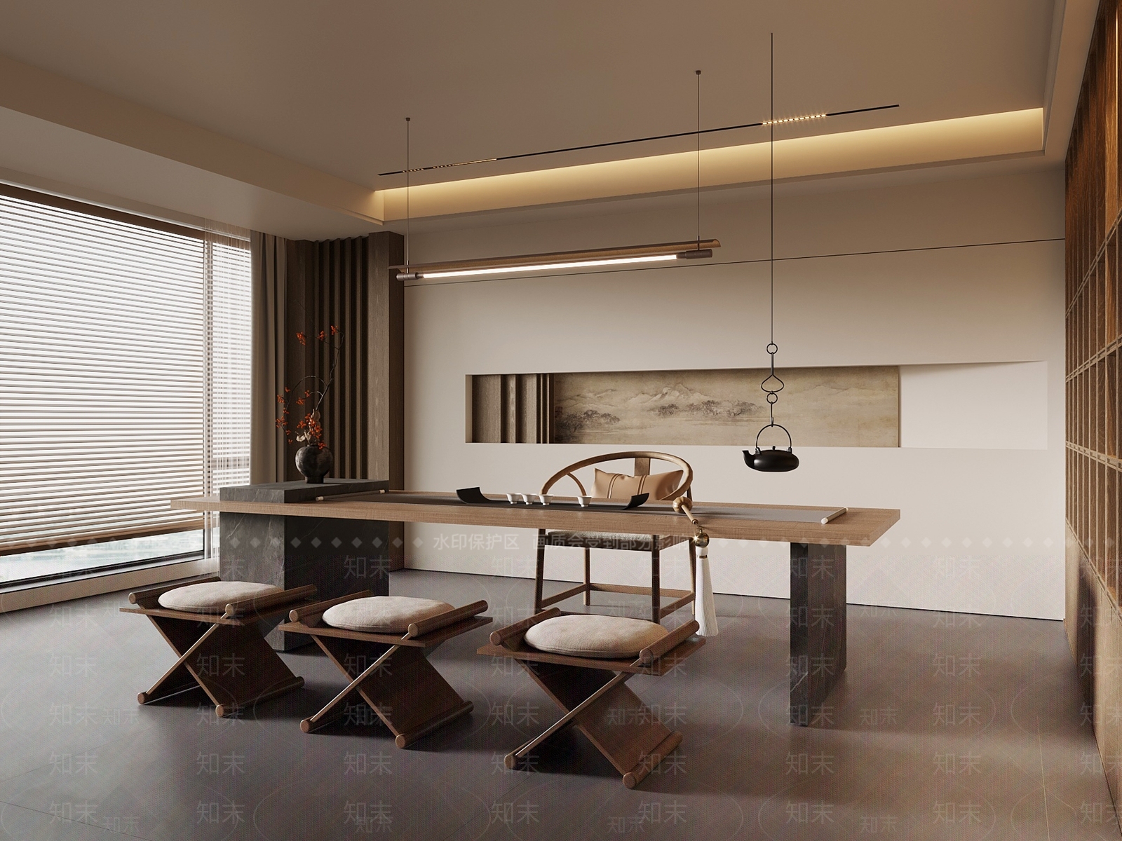新中式茶室3D模型下载【ID:1195856943】