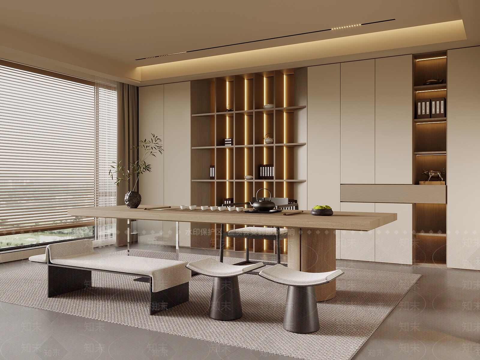 新中式茶室SU模型下载【ID:1195857219】