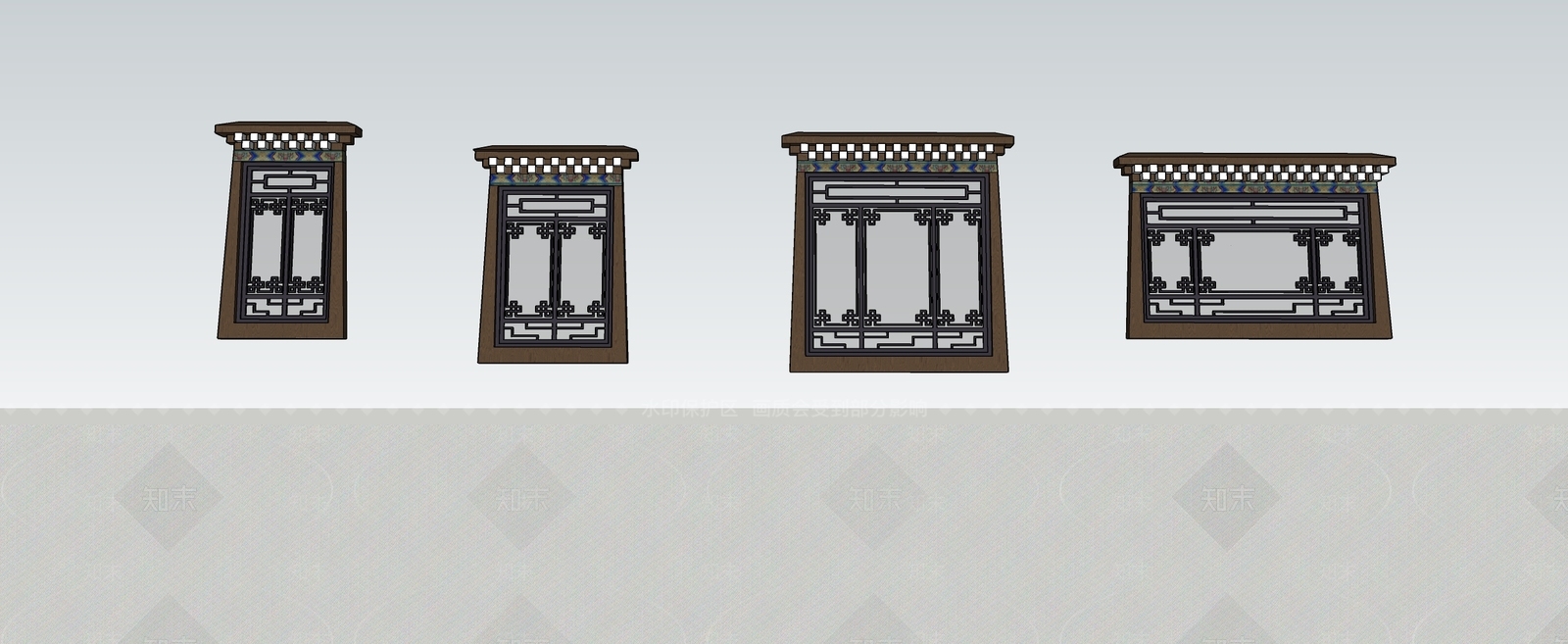 新中式现代镂花窗SU模型下载【ID:1195858117】